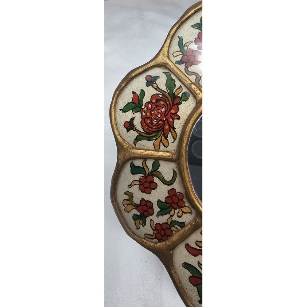 Peruvian Reverse Painted Wall Mirror Glass Handcrafted Peru Floral 6" Victorian - Picture 5 of 10